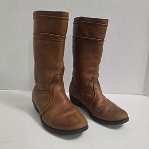 Frye Girls Jane Stitch Leather Riding Boots Brown Pull On Western Size YTH 13